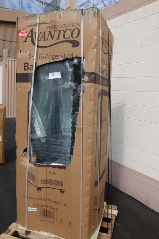 Avantco GD4C-15-HC refrigerated display case, brand new with broken left glass, in original box. Model 193GD4C15HCC.