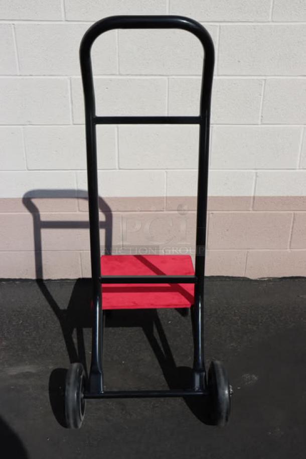 Flash Furniture FD-STK-DOLLY-GG Two Wheel Stacking Chair Dolly, new without packaging, black frame, red platform.