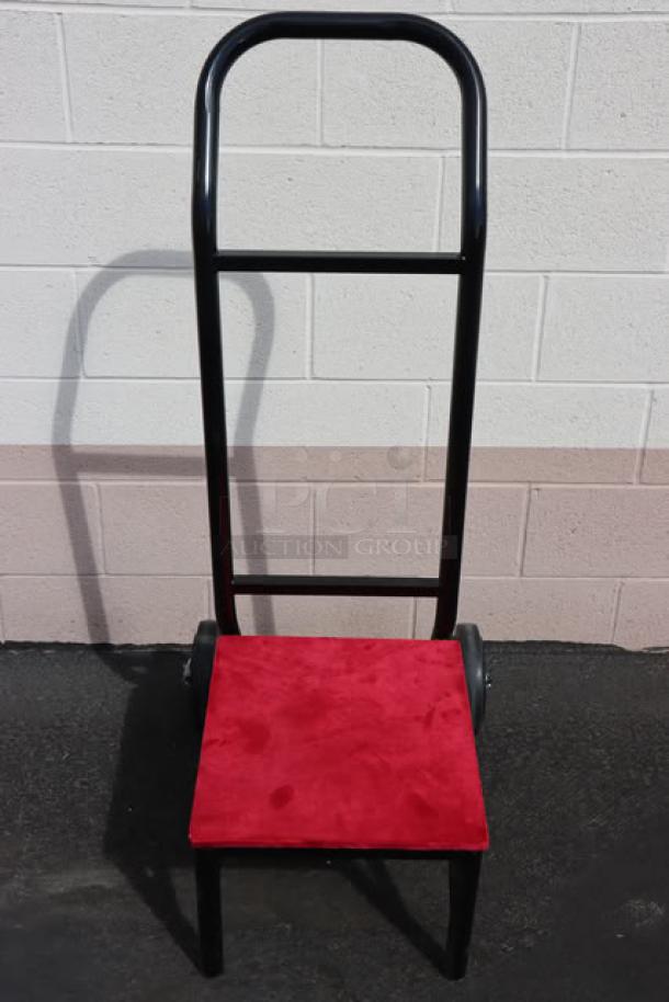 Brand new Flash Furniture FD-STK-DOLLY-GG stacking chair dolly with red platform, two wheels. Out of original packaging.