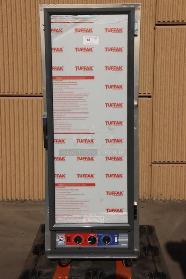 Brand new Metro C519-CFC-4 uninsulated holding/proofing cabinet with clear door, commercial casters, 120V, 2000W.