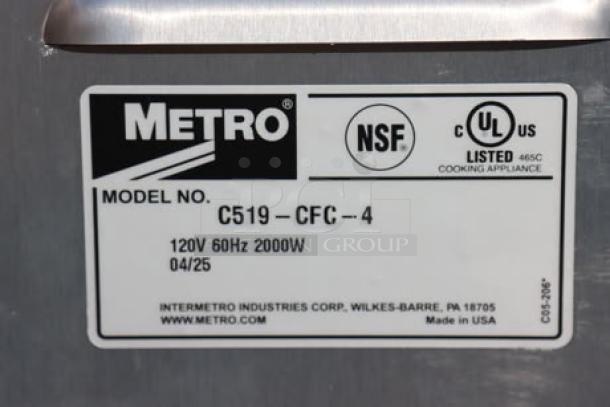 Metro C519-CFC-4 holding/proofing cabinet label, showing model, voltage, and certification details.
