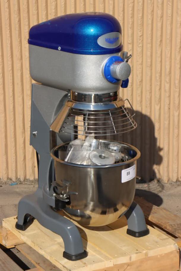 Brand new Vollrath 40757 20 Qt. planetary stand mixer with guard, accessories, and label. Scratch-n-dent condition.