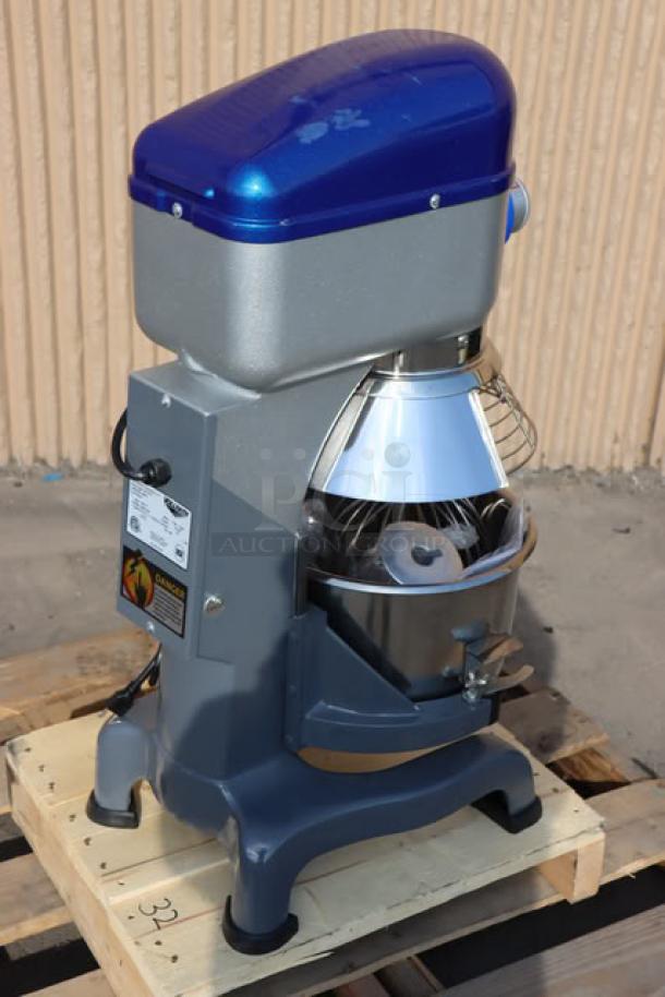 Vollrath 40757 20 Qt. stand mixer, brand new, with guard, standard accessories, 1/2 hp, 110-120V, scratch-n-dent condition.