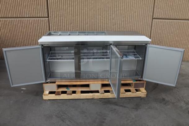 Avantco SS-PT-71-12-HC 70" 3 Door Stainless Steel Refrigerated Sandwich Prep Table, out of packaging, tested working.