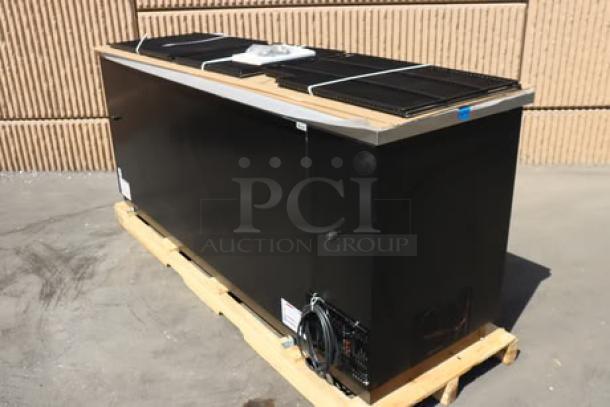 BRAND NEW True TBB-4G-HC-LD 90" Black Glass Door Back Bar Refrigerator, 115V, outer glass pane broken on right side.