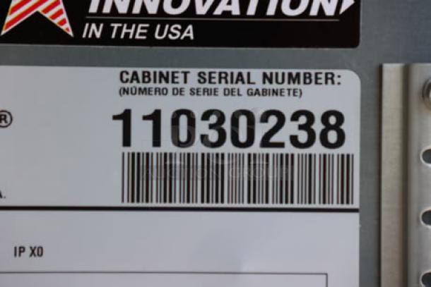 Serial number label on a True TBB-4G-HC-LD back bar refrigerator, serial number 11030238.