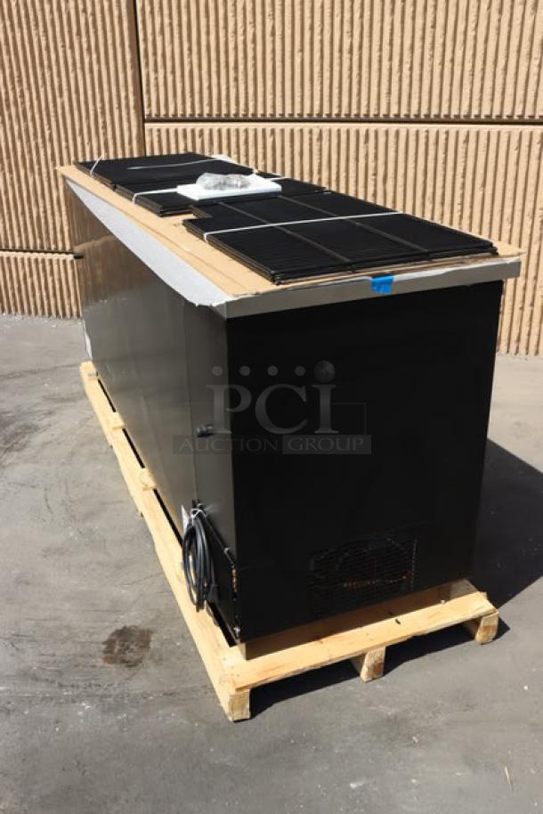 True TBB-4G-HC-LD Black Glass Door Bar Fridge, 90 3/8", LED, 115V, new, right glass pane broken. S/N: 11030238.