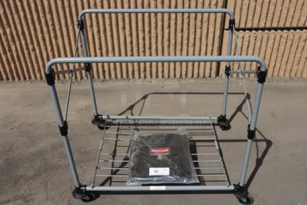 Rubbermaid® 1881750 Laundry Cart, 8 Bushel, collapsible, metal frame, vinyl bag included, on casters, new condition.