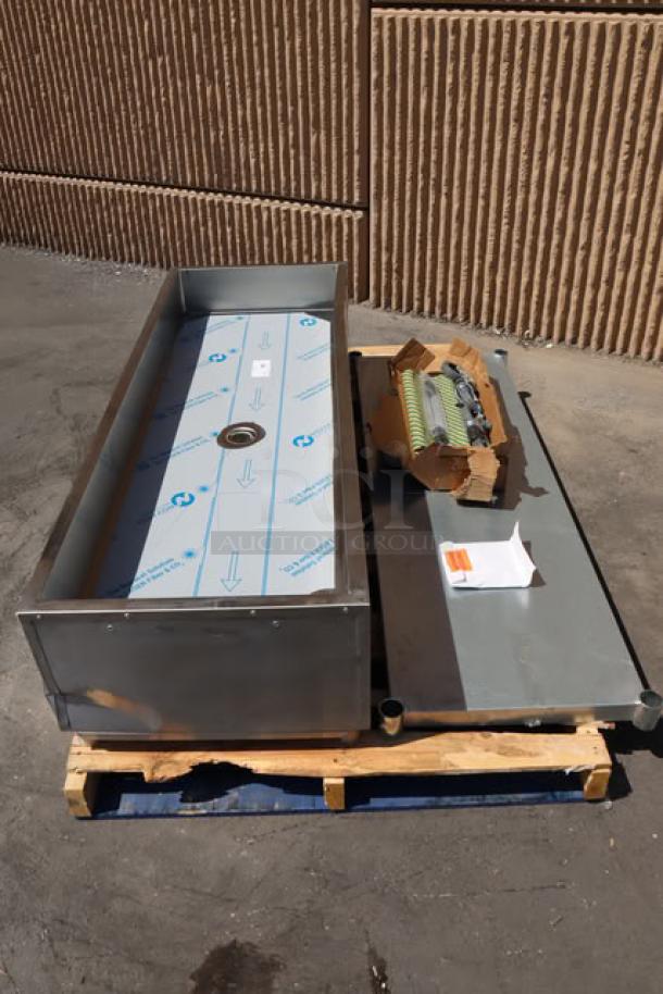 Brand new Eagle Group PCP-4 mobile ice-cooled cold food table, unassembled, with galvanized undershelf, open base, S/N: 2412990272.