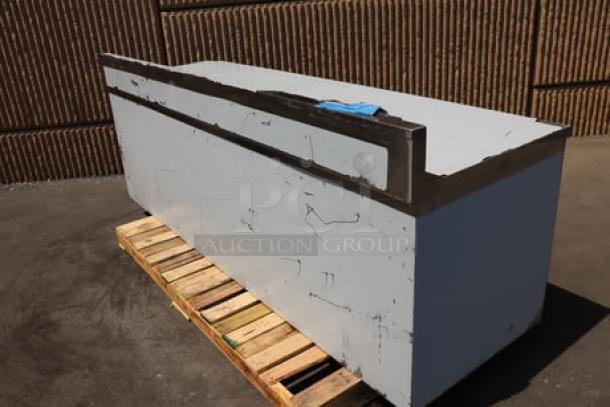 BRAND NEW SCRATCH-N-DENT Regency 600EBTB3096D stainless steel table with enclosing sliding doors, midshelf, and 6" backsplash.