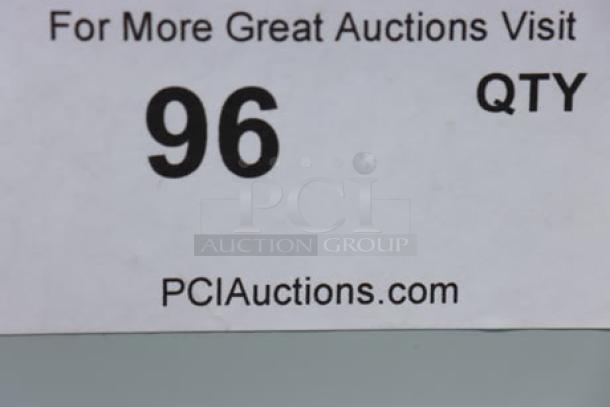 Regency stainless steel table label, model 600EBTB3096D, indicates auction item quantity and PCI Auctions website link.