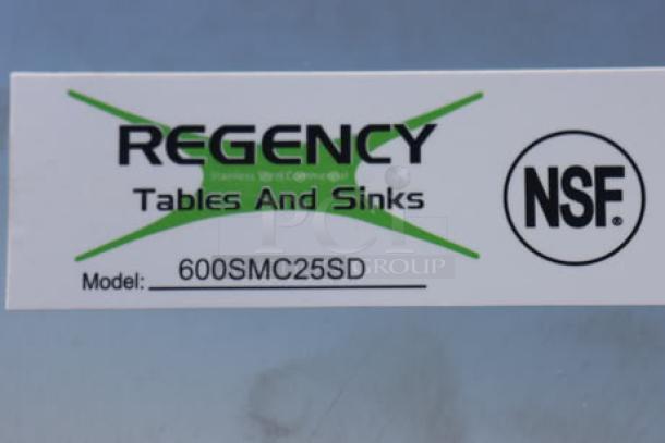 Regency 600SMC25SD stainless steel mop sink cabinet, 25 1/4" x 22 5/8" x 84", includes 8" faucet, NSF certified, new condition.