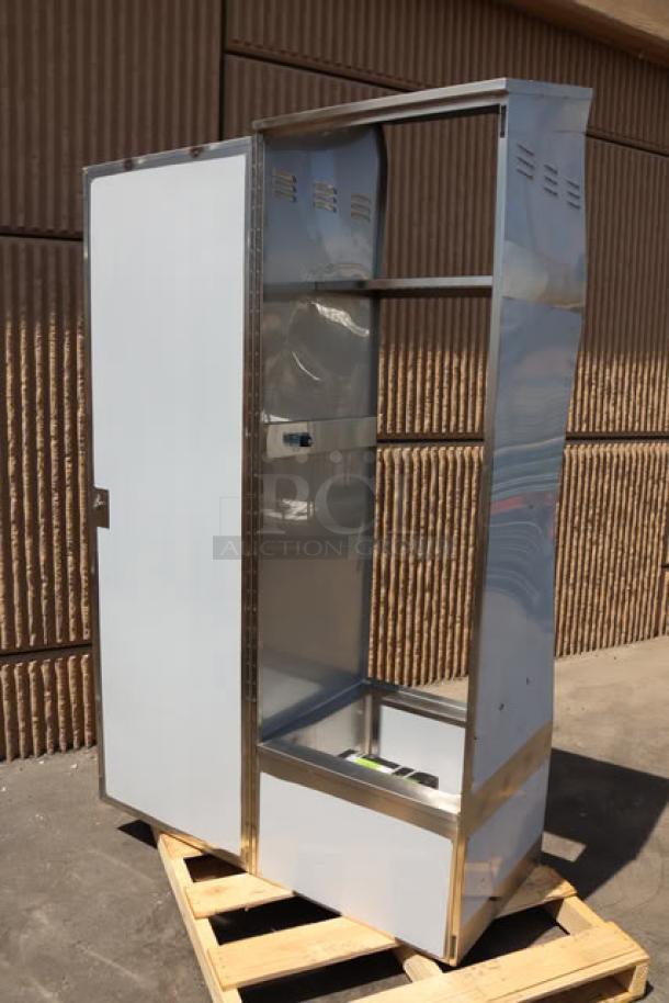 Regency 600SMC25SD stainless steel mop sink cabinet, 25 1/4"x22 5/8"x84", includes 8" faucet, new, visible scratch and dent.