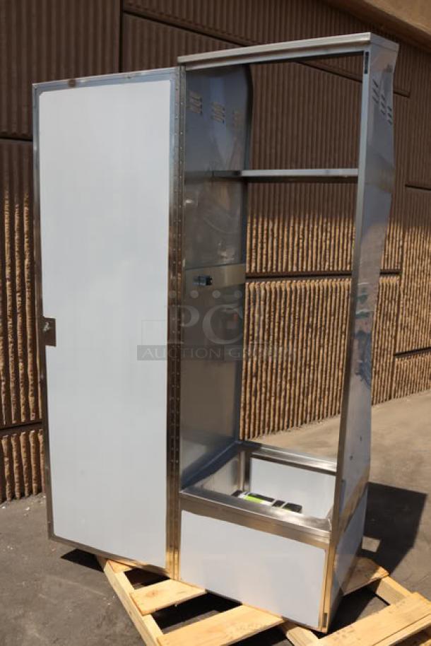 Brand new Regency 600SMC25SD stainless steel mop sink cabinet, 25 1/4"x22 5/8"x84", scratch-n-dent with 8" faucet included.