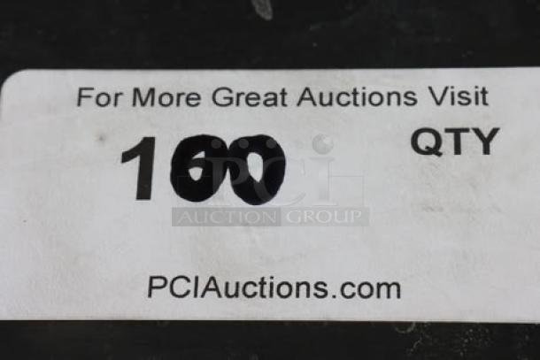 Sticker label displaying "100 QTY," PCI Auctions website, and auction promotion text.