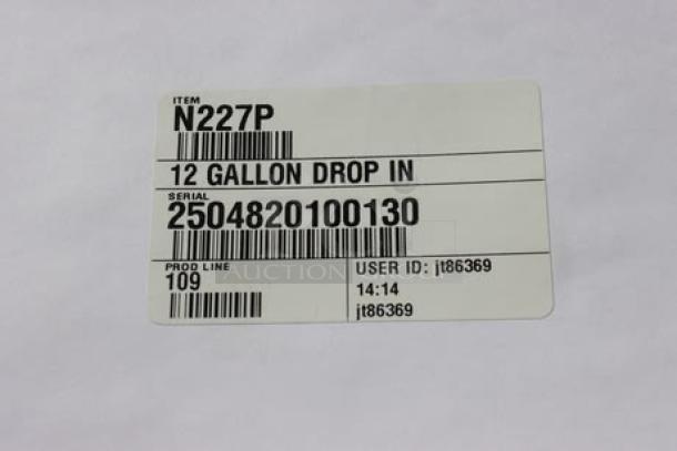Label for Delfield N227P 12 Gallon Drop In Freezer, Serial 2504820100130, Prod Line 109.