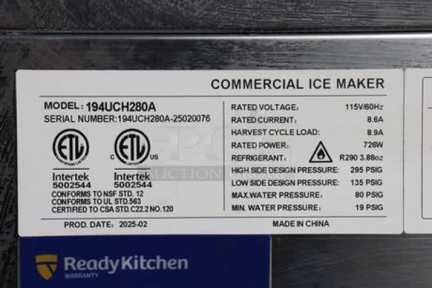 Hoshizaki AM-50BAJ Top Hat Cube Ice Machine, dented top, damaged door frame, in working order, model 194UCH280A-25020076.