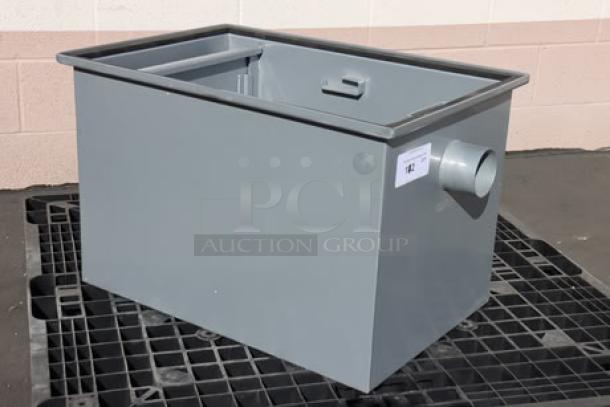 Brand new Regency Grease Trap, model with 3" nozzle, missing lid, possibly missing small parts, unboxed.