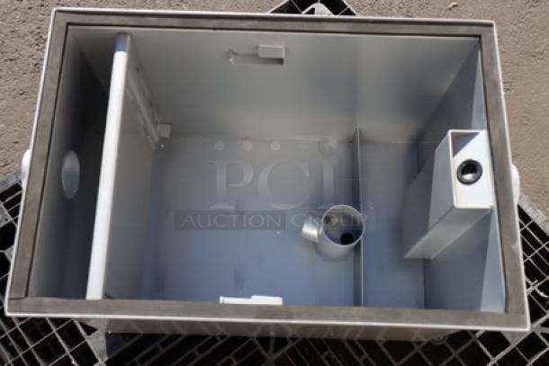 Regency Grease Trap, unboxed, missing lid, 3" nozzle, may lack small parts, model unknown. Clean condition, stainless steel.