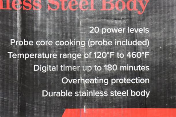 Brand new Avantco IC1800P countertop induction range, 1800W, 120V. Features 20 power levels, temperature range 120°F to 460°F, digital timer, probe included. Durable stainless steel body.