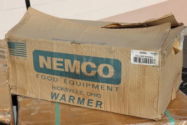 Nemco 6055A 12" x 20" countertop food warmer, 120V, 1200W, in original packaging. Box shows minor wear. Made in USA. S/N: 24062532.