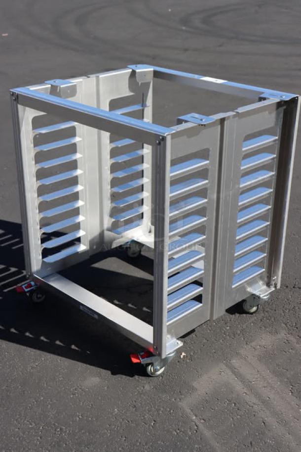 Cadco OST-195-C heavy-duty aluminum oven stand with casters, designed for full-size convection ovens, new condition.