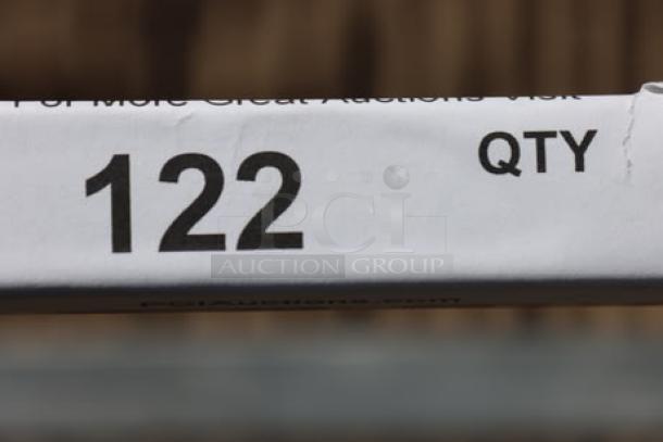 Channel SSPR-3S stainless steel steam table pan rack, scratch-n-dent with bend, 38-pan side load, labeled "122 QTY."