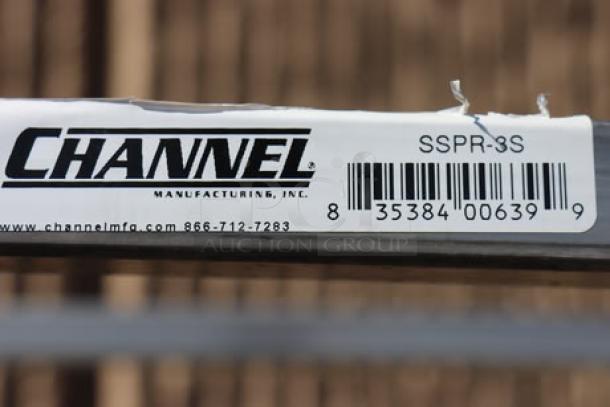 Channel SSPR-3S steam table pan rack with 38 slots, stainless steel. Brand new, minor bend noted.