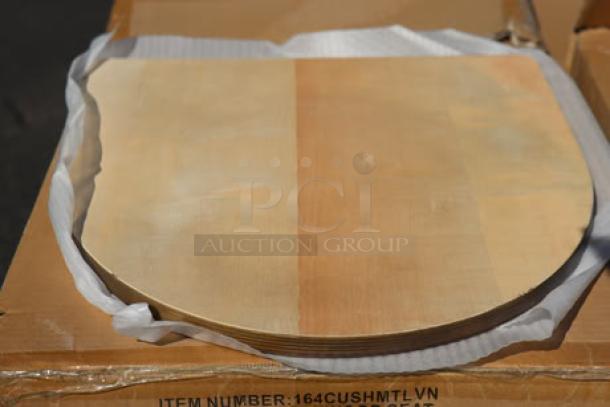 Brand new Lancaster Table & Seating 164CUSHMTLVN vintage wood seats for metal frames, set of 15. Unused condition.