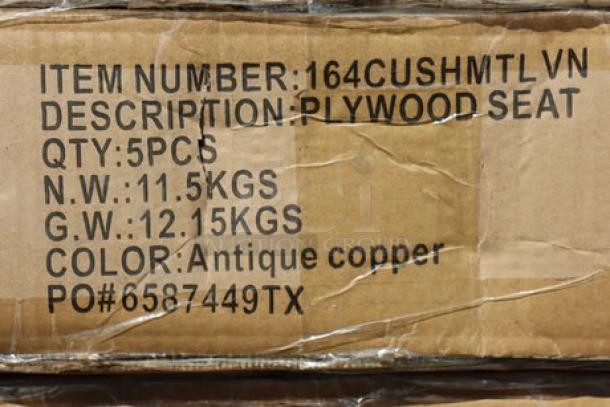 Lancaster Table & Seating 164CUSHMTLVN wood seats, 3 cartons, 15 seats total. New, antique copper color, for metal frames.