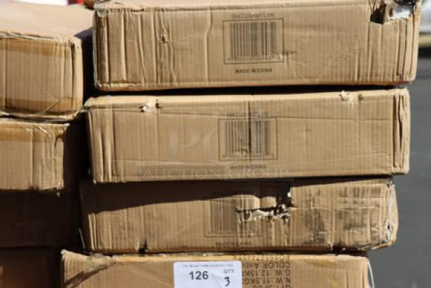 Brand new cartons of Lancaster Table & Seating 164CUSHMTLVN seats. Each carton contains 5 vintage wood seats for metal frames. Total 10 seats.