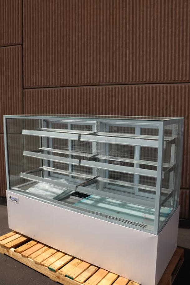 Avantco BCF-72-HC square glass refrigerated bakery display case, 70 7/8", white, 115V, may have minor scratches or dents.