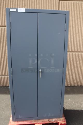 Brand new Durham Mfg 36" x 24" x 84" steel storage cabinet, model 2500-4S-95, with 4 shelves; minor scratches.