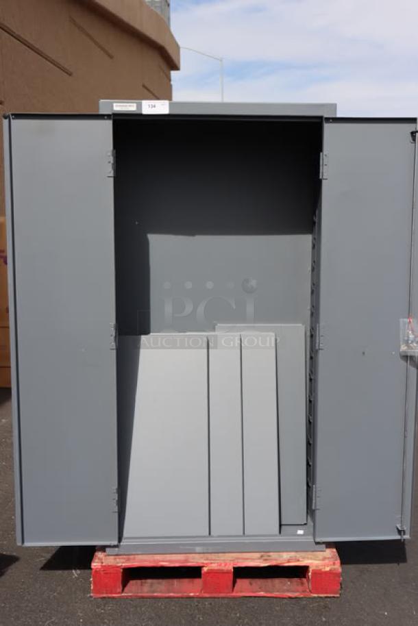 Brand new Durham Mfg 36" x 24" x 84", 16-gauge steel storage cabinet, model 2500-4S-95, with 4 shelves, scratch-n-dent condition.