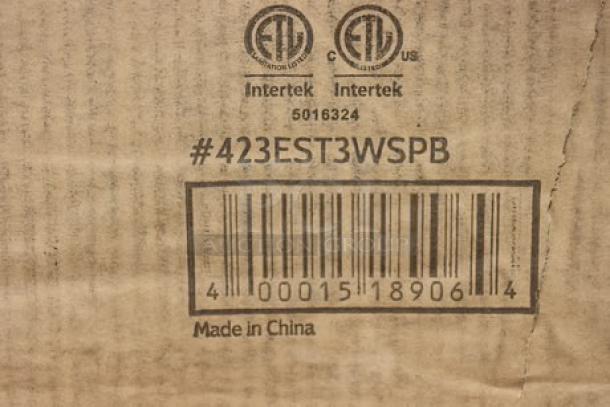 BRAND NEW ServIt 423EST3WSPB Three Pan Sealed Well Electric Steam Table, tags show Intertek certification, packaging ripped.