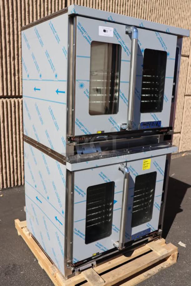 BRAND NEW Imperial Range PCVE-2 double-deck electric convection oven, two-door, two-speed motor, signs of scratching and denting.