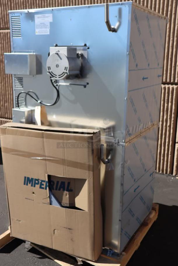 Imperial Range PCVE-2 double-deck electric convection oven, two-speed motor, 208V, 53A, 22kW. New, minor scratches/dents.