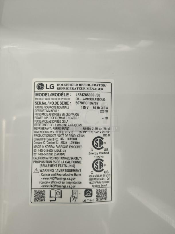 LG Counter-Depth MAX™ French Door Refrigerator, Model LF24Z6530S/00. Energy-efficient, space-saving design, 3 doors.
