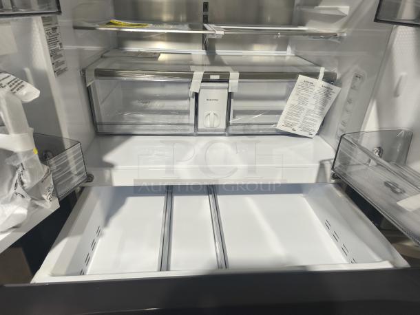 Samsung Bespoke 29 cu ft 4-Door French Door Refrigerator, brand new, model RF70F29DER, with Inner Beverage Center and FlexZone™ Drawer.