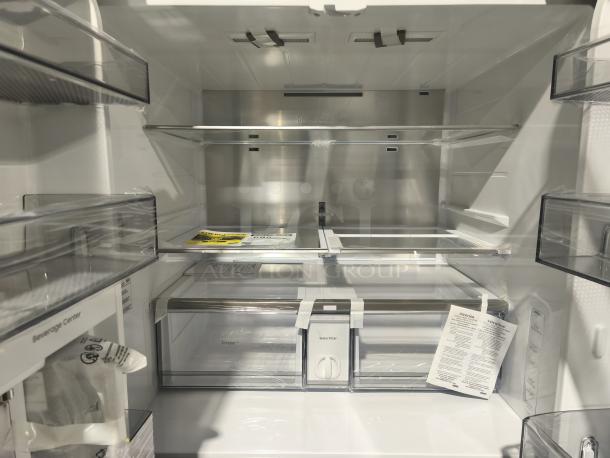 BRAND NEW Samsung Bespoke 29 cu ft 4-Door French Door Refrigerator, model RF70F29DER, with Inner Beverage Center and FlexZone™ Drawer.