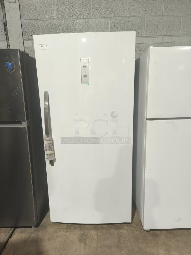 Frigidaire 20 cu ft Garage-Ready Upright Freezer, model FFUE2024AW, new condition, control panel, energy-efficient.