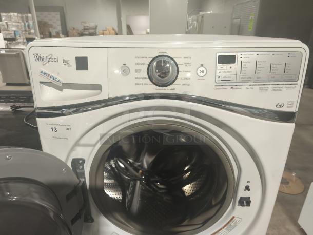 Whirlpool Duet® Steam Front Load Washer, model WFW94HEAW, white, open door, control panel, excellent condition.