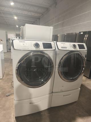 Samsung Smart Electric Dryer with Steam Sanitize, model DV45H6300EW/A3. Features 7.5 cu ft capacity, front panel controls.