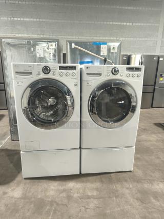 LG 7.3 cu ft Ultra-Large Capacity SteamDryer, model DLEX2650W, white, front-loading, excellent condition, visible controls.