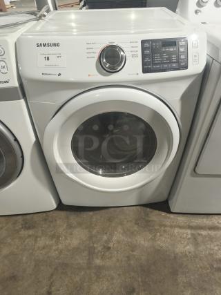 Samsung 7.5 cu ft stackable electric dryer in white. Model DV42H5000EW/A3. Tested, working. Features moisture sensor, multiple settings.