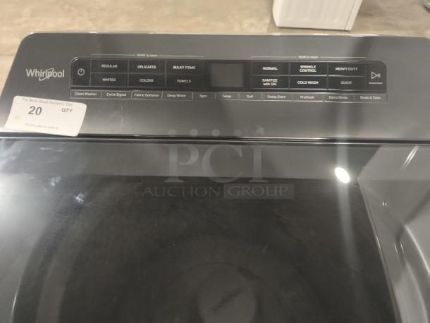 Whirlpool 4.7 cu ft top-load washer, model WTW5105HC2, with pretreat station, tested and working, multiple settings visible.