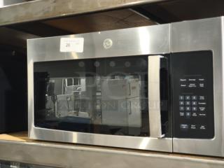 BRAND NEW SCRATCH AND DENT GE Over-the-Range Microwave, 1.6 cu ft, Model PVM9005SJ8SS. Stainless steel. Control panel visible.