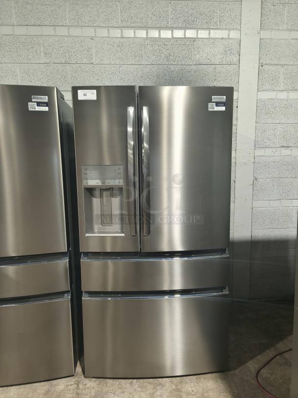 Frigidaire Gallery 21.5 cu ft counter-depth refrigerator, model GRMC2273CF04, stainless steel, new condition, with water dispenser.