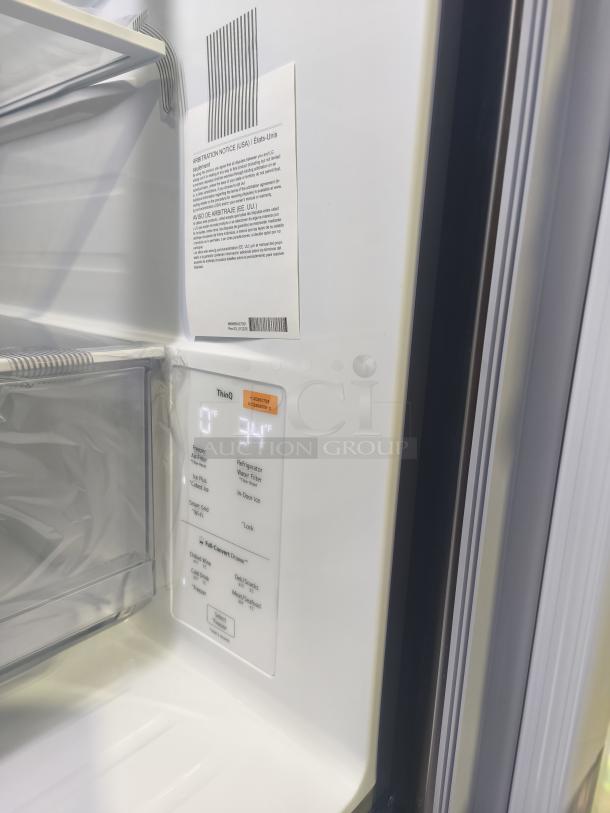 LG Counter-Depth MAX French Door Refrigerator, Model LF24Z6530S, interior view, digital controls, new condition.