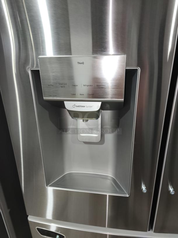 NEW LG 28 cu ft 3-Door Smart French Door Refrigerator LRFS28XBS/05, stainless steel, with ice and water dispenser.